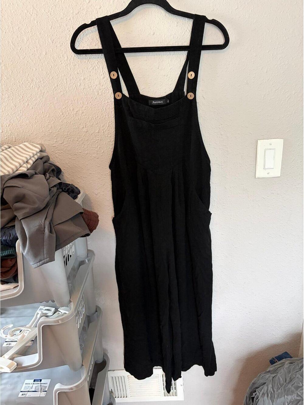 Automet Linen/Rayon Black Overall Jumpsuit size L. Might be a cropped length